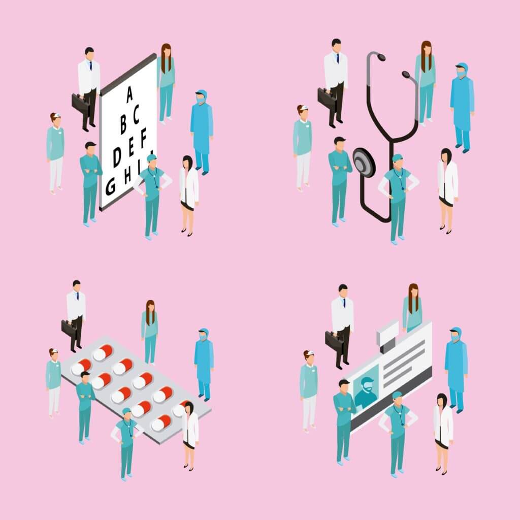 Graphic illustrations representing various challenges in healthcare management. These include the complexity of medical coding, the need for regulatory compliance, the process of handling claim denials and appeals, the task of patient billing and collections, the importance of staffing and training, the integration of technology, the negotiation of payer contracts, the management of revenue cycles, and the necessity of keeping up with industry changes